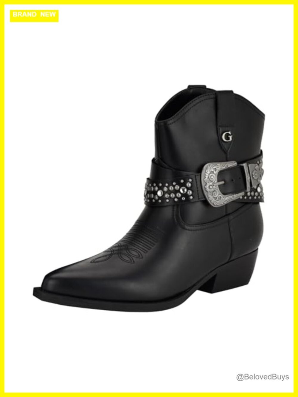 Faux-Leather Embroidered Studded Buckle Booties